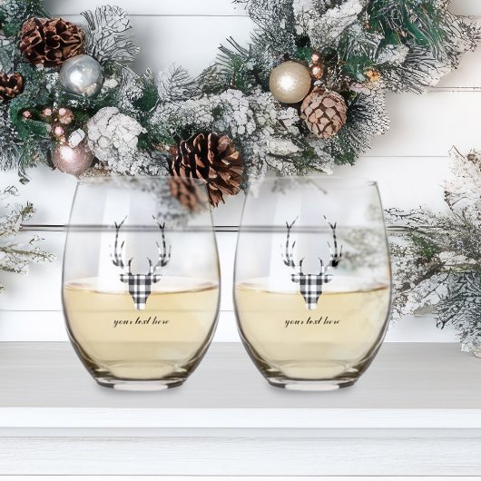 Rustic Modern Plaid Check Deer Stemless Wine Glass Wijnglas Zonder Voet