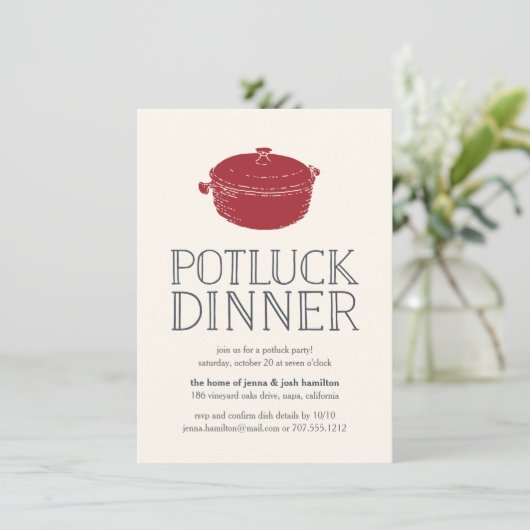 Rustic Modern Potluck Dinner Party Invitation Kaart (Staand voorkant)
