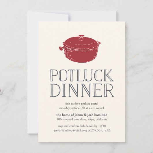 Rustic Modern Potluck Dinner Party Invitation Kaart (Voorkant)