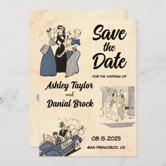  Rustic Modern Retro Wedding Save the Date Kaart (Voorkant / Achterkant)