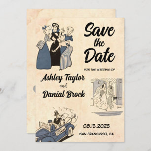 Rustic Modern Retro Wedding Save the Date Kaart