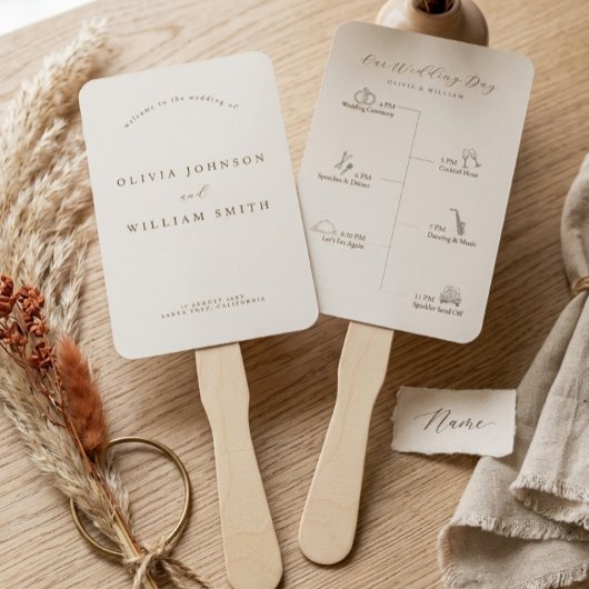 Rustic Modern Script Huwelijksprogramma en Tijdlij Handwaaier