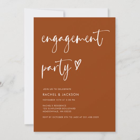 Rustic Modern Script Terracotta Engagement Party Kaart (Voorkant)