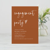 Rustic Modern Script Terracotta Engagement Party Kaart (Staand voorkant)