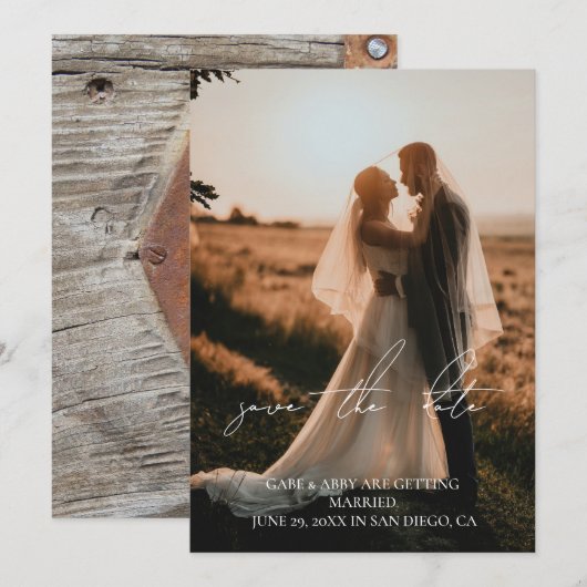 Rustic Modern Script Trouwfoto Save the Date Kaart (Voorkant / Achterkant)