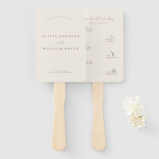 Rustic Modern Script Wedding Program and Timeline Handwaaier (Voorkant en achterkant)