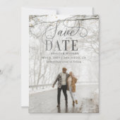 Rustic Modern Silver Script Photo Save the Date Magnetische Uitnodiging (Voorkant)