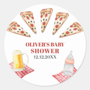 Rustic Modern Slice Pizza Beers Baby shower Ronde Sticker