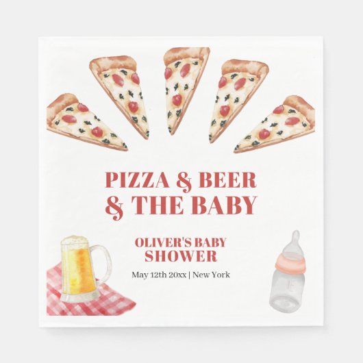 Rustic Modern Slice Pizza Beers Baby shower Servet (Voorkant)