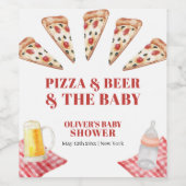 Rustic Modern Slice Pizza Beers Baby shower Wijn Etiket (Enkel label)