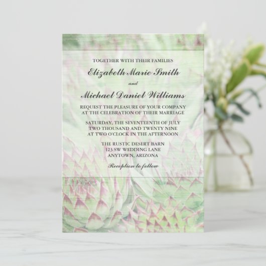 Rustic Modern Succulents Wedding Invitations Kaart (Staand voorkant)
