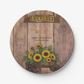 Rustic Modern Sunflower Carriage Baby shower Papieren Bordje (Voorkant)
