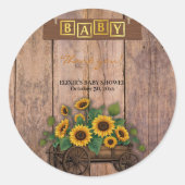 Rustic Modern Sunflower Carriage Baby shower Ronde Sticker (Voorkant)