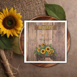 Rustic Modern Sunflower Carriage Baby shower Servet