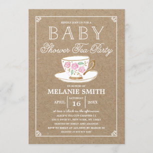 Rustic Modern Tea Party   Baby shower Kaart