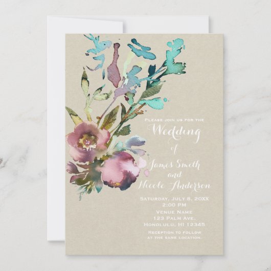 Rustic Modern Waterverf Splash Floral Wedding Kaart (Voorkant)