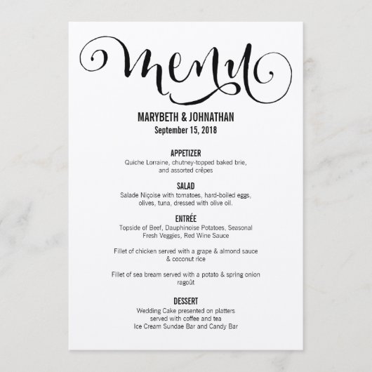 Rustic Modern We doen een Script Wedding Menu Card (Voorkant)