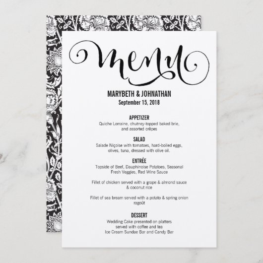 Rustic Modern We doen een Script Wedding Menu Card (Voorkant / Achterkant)