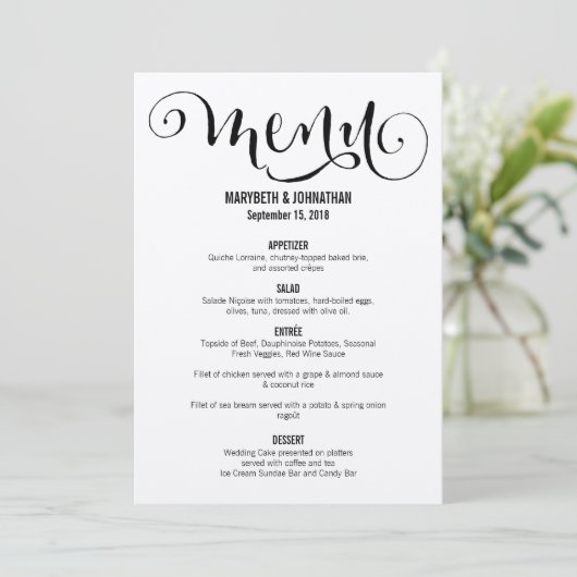 Rustic Modern We doen een Script Wedding Menu Card (Staand voorkant)