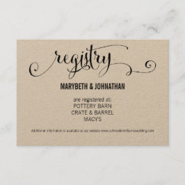 Rustic Modern we doen Kraft Wedding Registry Card Informatiekaartje