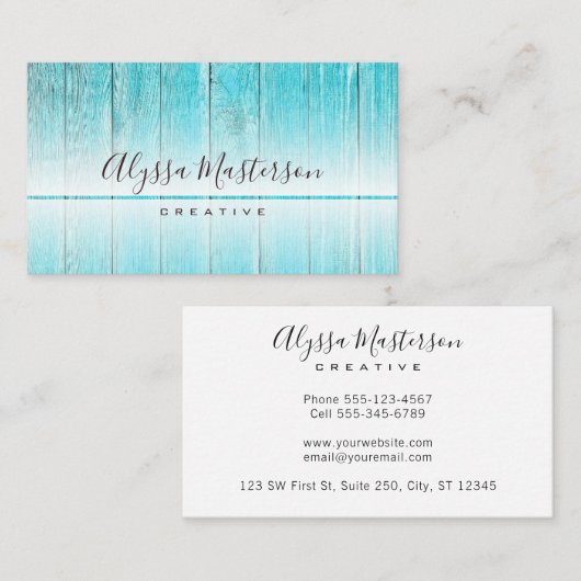 Rustic Modern Weathered Turquoise Barnwood Visitekaartje (Voorkant / Achterkant)