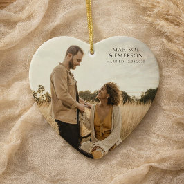 Rustic Modern Wedding Photo Heart Keepsake  Keramisch Ornament