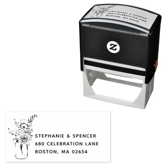 Rustic Modern Wildflower Mason Jar Wedding Address Zelfinktende Stempel (In situ)