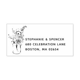 Rustic Modern Wildflower Mason Jar Wedding Address Zelfinktende Stempel