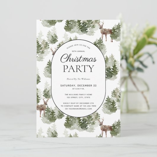 Rustic Modern Winter Forest Kerstparty Kaart (Staand voorkant)