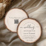 Rustic Modern Wood Natural Elegant Barn Wedding Kaart<br><div class="desc">Our custom round rustic yet modern wood grain barn Wedding Invitation combines a natural tree slice with elegant script typography to create a unique wood look invitation with a romantic feel. The text on the invitation is written in an elegant script font, exuding sophistication and grace. The script font adds...</div>
