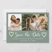 Rustic moderne 2 foto's salie groene trouw save the date (Voorkant)