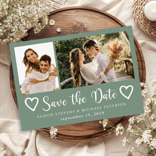 Rustic moderne 2 foto's salie groene trouw save the date
