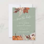 Rustic moderne bloemencode sagegroene bruiloft QR- Save The Date (Voorkant)