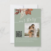 Rustic moderne bloemencode sagegroene bruiloft QR- Save The Date (Achterkant)