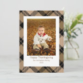 Rustic Moderne Herfst Brown Tartan Foto Feestdagenkaart (Staand voorkant)