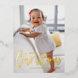 Rustic Moderne kalligrafie Kerstavond Folie Feestdagen Briefkaart<br><div class="desc">Vrolijk kerstfeest! Verstuur feestelijke groeten dit kerstseizoen met dit aanpasbare gouden folie kerstfoto-briefkaart. Het is uitgerust met supermoderne kalligrafie. Personaliseer door een foto,  namen,  jaar en andere details toe te voegen. Dit moderne kalligrafiefoto-kerstbriefkaart is ook beschikbaar in andere kartonnen dozen.</div>
