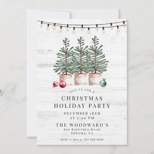 Rustic Moderne Kerstbomen Houten Slingerlichtjes Kaart (Voorkant)
