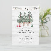 Rustic Moderne Kerstbomen Houten Slingerlichtjes Kaart (Staand voorkant)