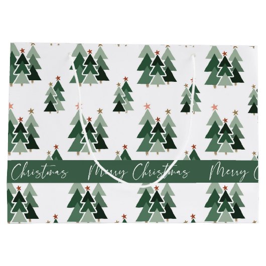 Rustic Moderne kerstbomen Typografie Groot Cadeauzakje (Achterkant)