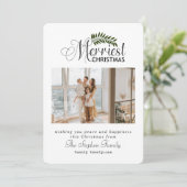 Rustic Moderne minieme kerstfoto met bladeren Feestdagenkaart (Staand voorkant)