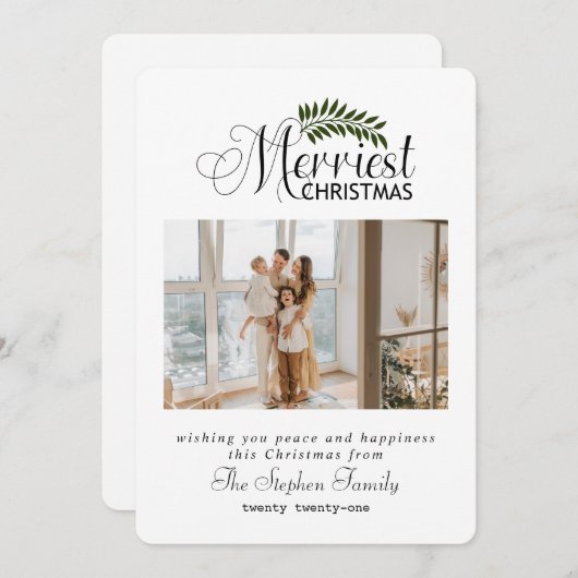 Rustic Moderne minieme kerstfoto met bladeren Feestdagenkaart (Voorkant / Achterkant)