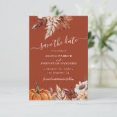 Rustic moderne terracotta bloem QR code bruiloft Save The Date (Staand voorkant)