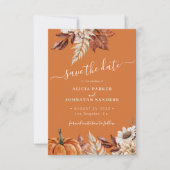 Rustic moderne verbrande oranje bloemencode QR-cod Save The Date (Voorkant)