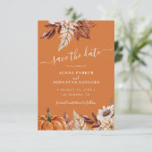 Rustic moderne verbrande oranje bloemencode QR-cod Save The Date (Staand voorkant)