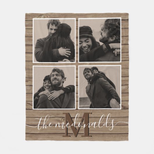 Rustic Mongrammed 4 Foto Fleece Deken (Voorkant)