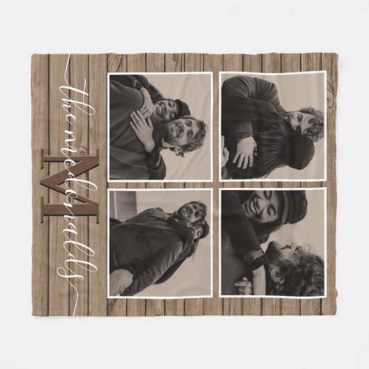 Rustic Mongrammed 4 Foto Fleece Deken (Voorkant (Horizontaal))