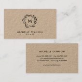 Rustic Monogram Black Floral Wreath Kraft Florist Visitekaartje (Voorkant / Achterkant)