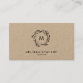 Rustic Monogram Black Floral Wreath Kraft Florist Visitekaartje (Voorkant)