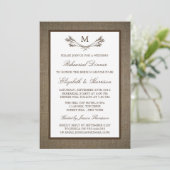 Rustic Monogram Branch Burlap repetitie diner Kaart (Staand voorkant)
