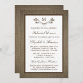 Rustic Monogram Branch Burlap repetitie diner Kaart (Voorkant / Achterkant)